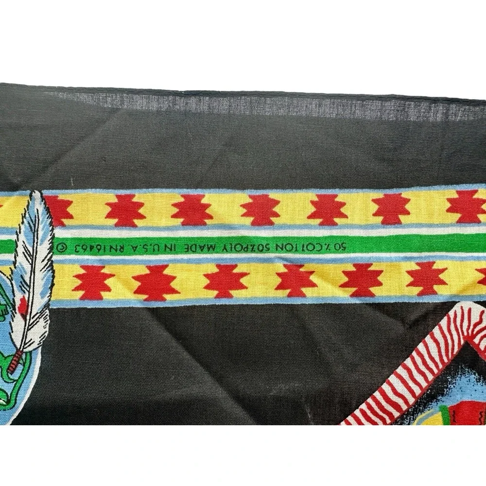 Vtg American Indian Steer Skull Black Western Bandana Decor Made‎ In USA 16463